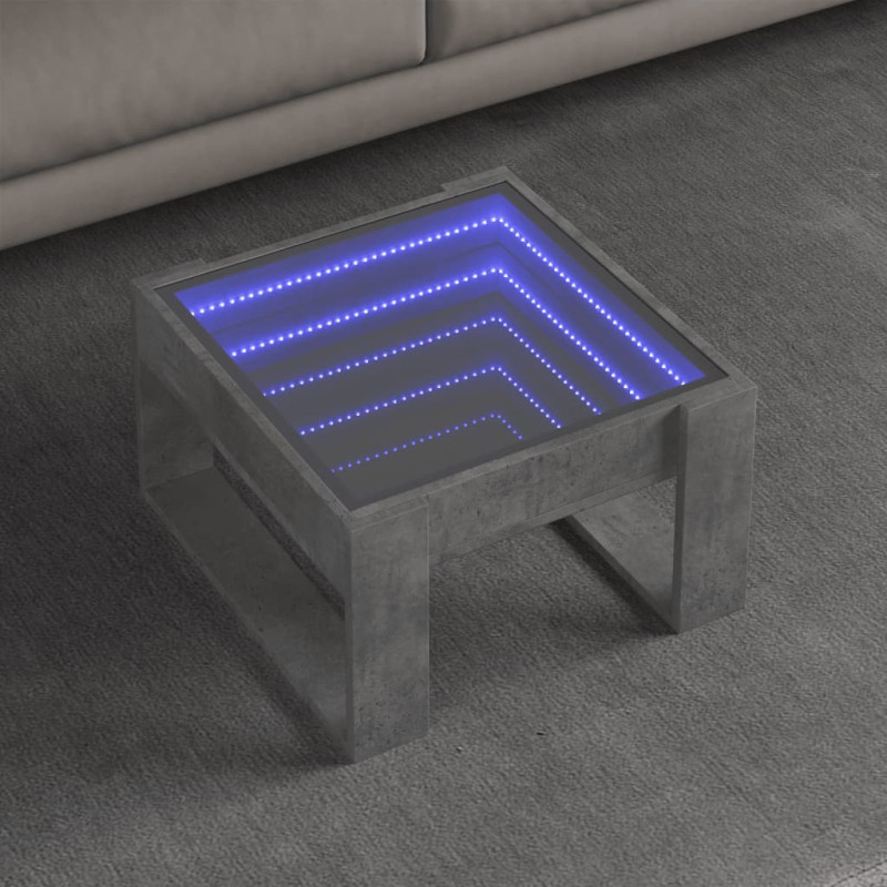 Stolik kawowy z LED Infinity, szarość betonu, 50x53x30 cm