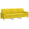 3-osobowa sofa z poduszkami, jasnożółta, 210 cm, obita tkaniną