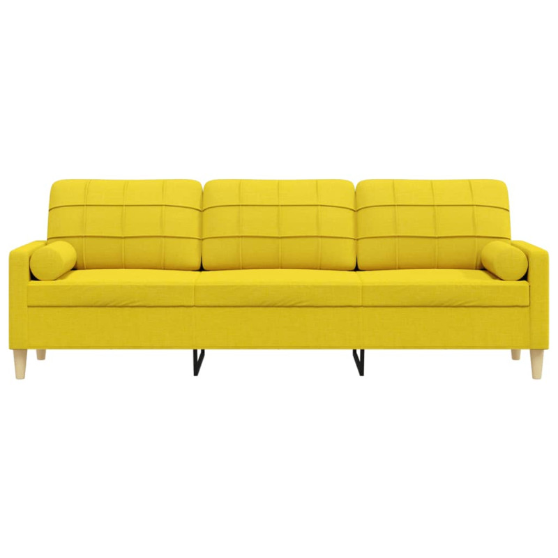 3-osobowa sofa z poduszkami, jasnożółta, 210 cm, obita tkaniną