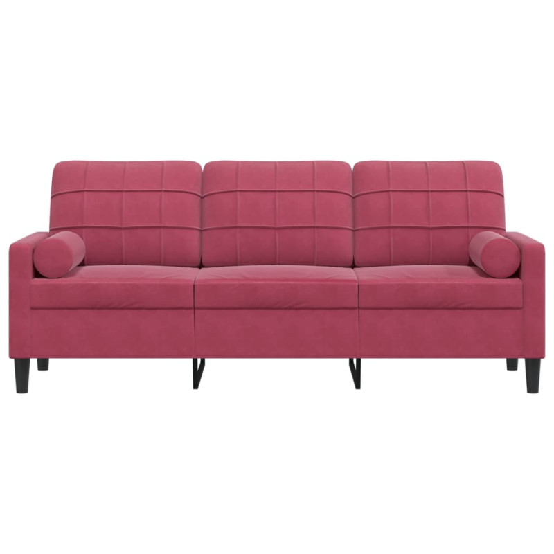 3-osobowa sofa z poduszkami, winna czerwień, 180 cm, aksamit