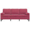 3-osobowa sofa z poduszkami, winna czerwień, 180 cm, aksamit