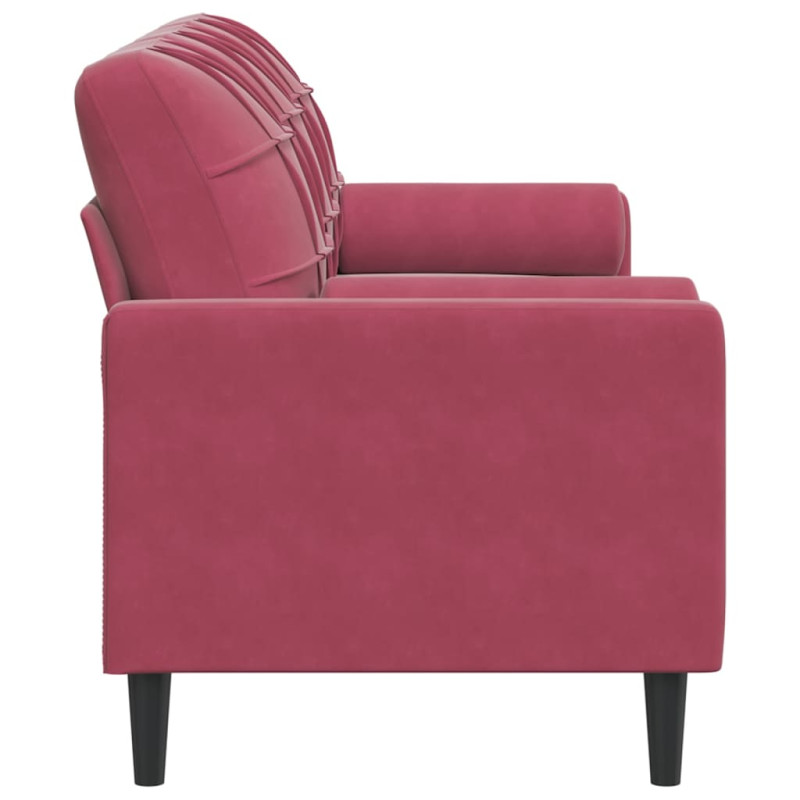 3-osobowa sofa z poduszkami, winna czerwień, 180 cm, aksamit