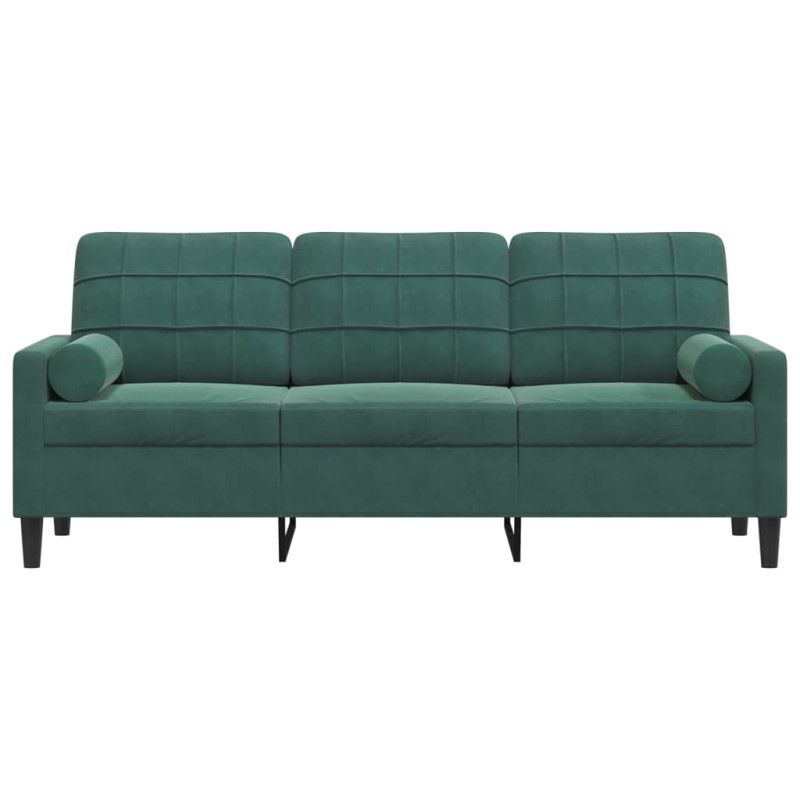 3-osobowa sofa z poduszkami, ciemnozielona, 180 cm, aksamit