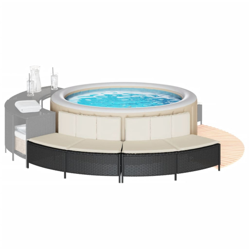 Ławki do spa, z poduszkami, 2 szt., czarne, polirattan