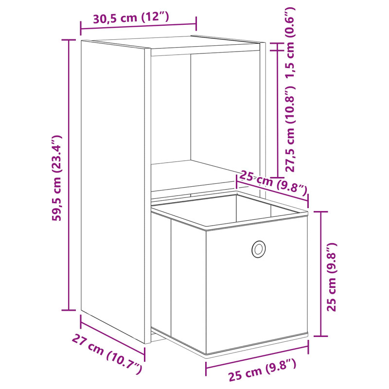 Stolik nocny z szufladą 2 pcs Dąb wędzony 30,5 x 27 x 59,5 cm