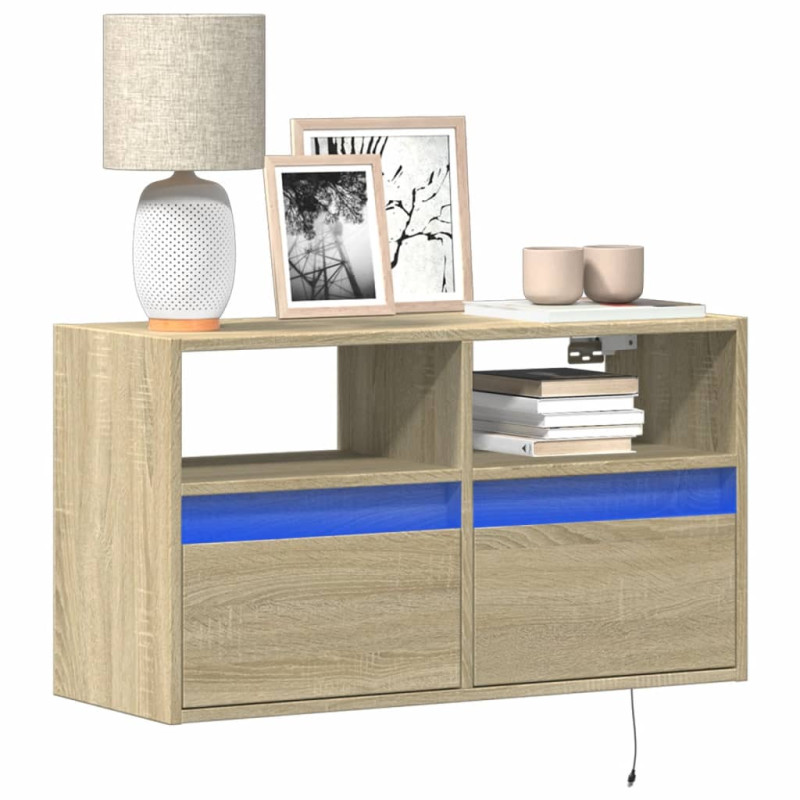 Ścienna szafka TV z LED, dąb sonoma, 80x31x45 cm