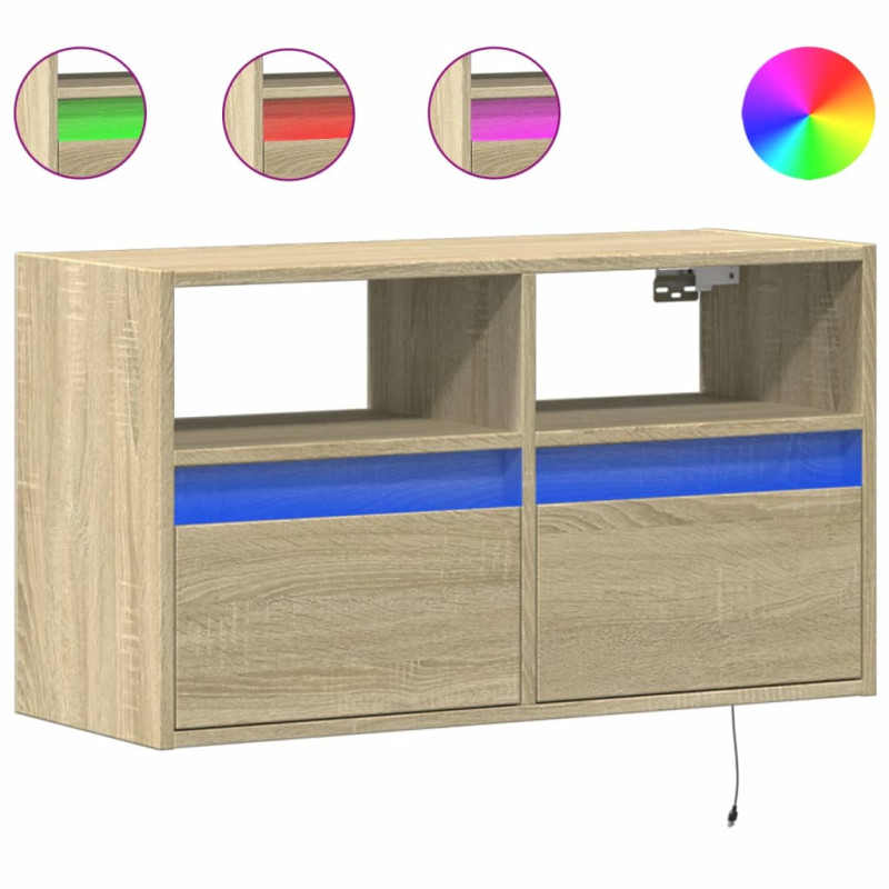 Ścienna szafka TV z LED, dąb sonoma, 80x31x45 cm