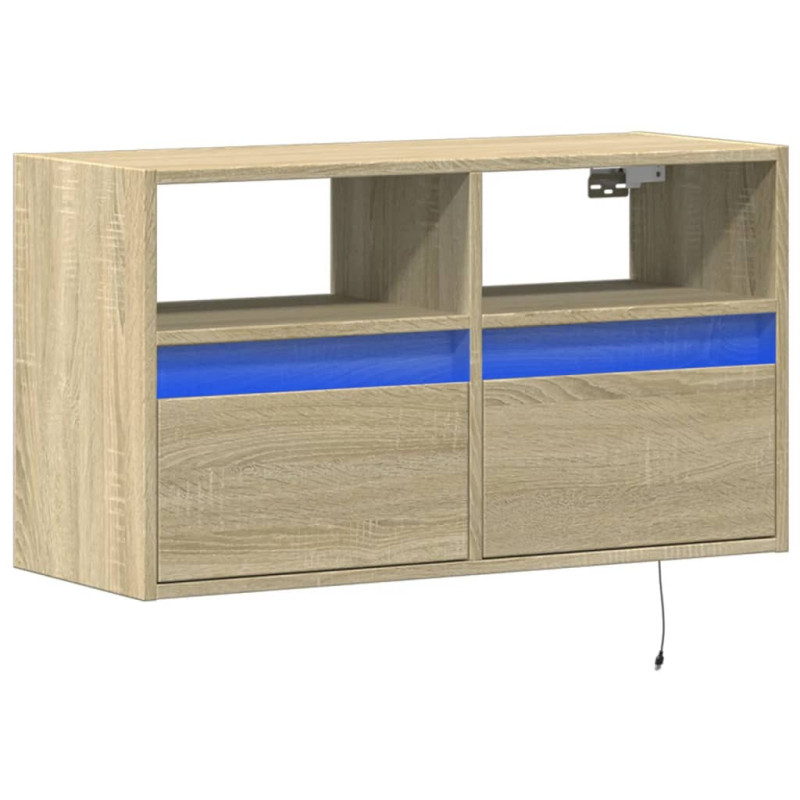 Ścienna szafka TV z LED, dąb sonoma, 80x31x45 cm