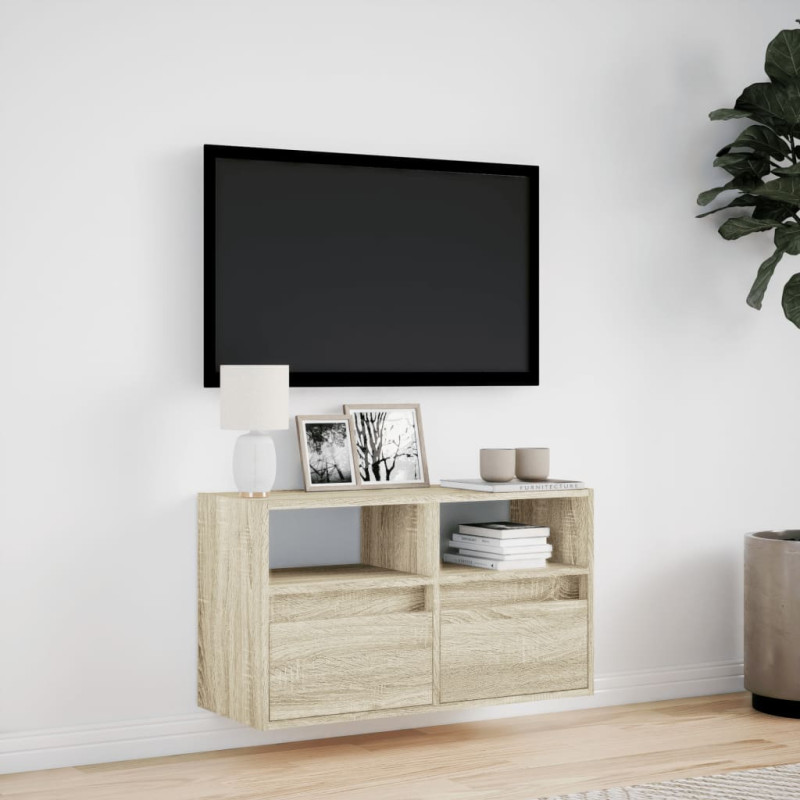 Ścienna szafka TV z LED, dąb sonoma, 80x31x45 cm