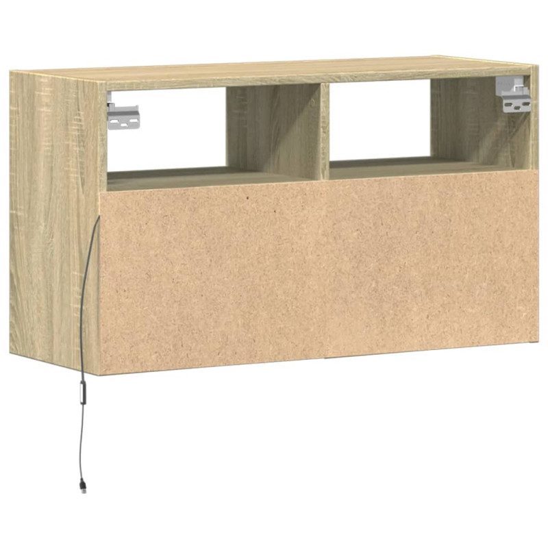 Ścienna szafka TV z LED, dąb sonoma, 80x31x45 cm