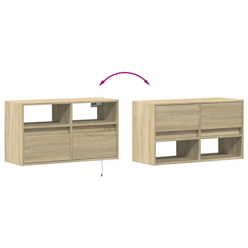 Ścienna szafka TV z LED, dąb sonoma, 80x31x45 cm