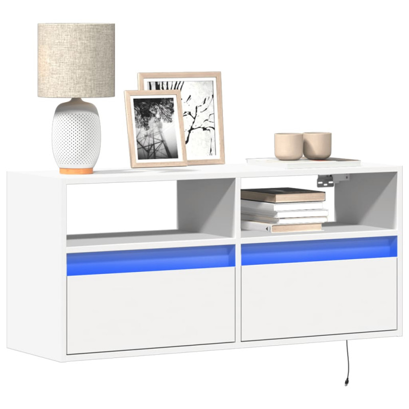 Ścienna szafka TV z LED, biała, 100x31x45 cm