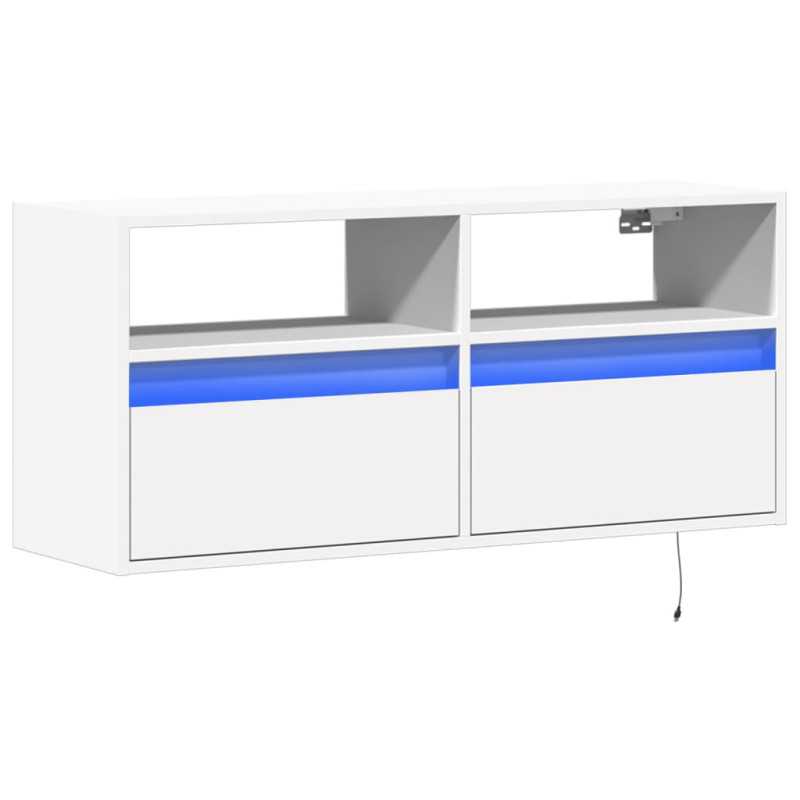 Ścienna szafka TV z LED, biała, 100x31x45 cm