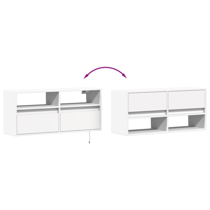 Ścienna szafka TV z LED, biała, 100x31x45 cm