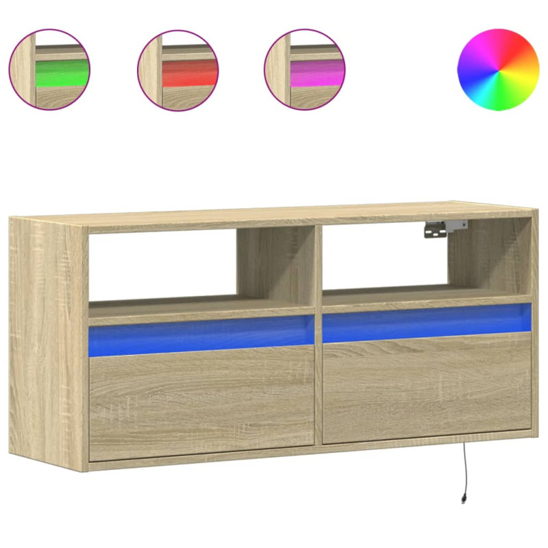 Ścienna szafka TV z LED, dąb sonoma, 100x31x45 cm