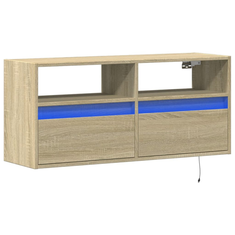 Ścienna szafka TV z LED, dąb sonoma, 100x31x45 cm