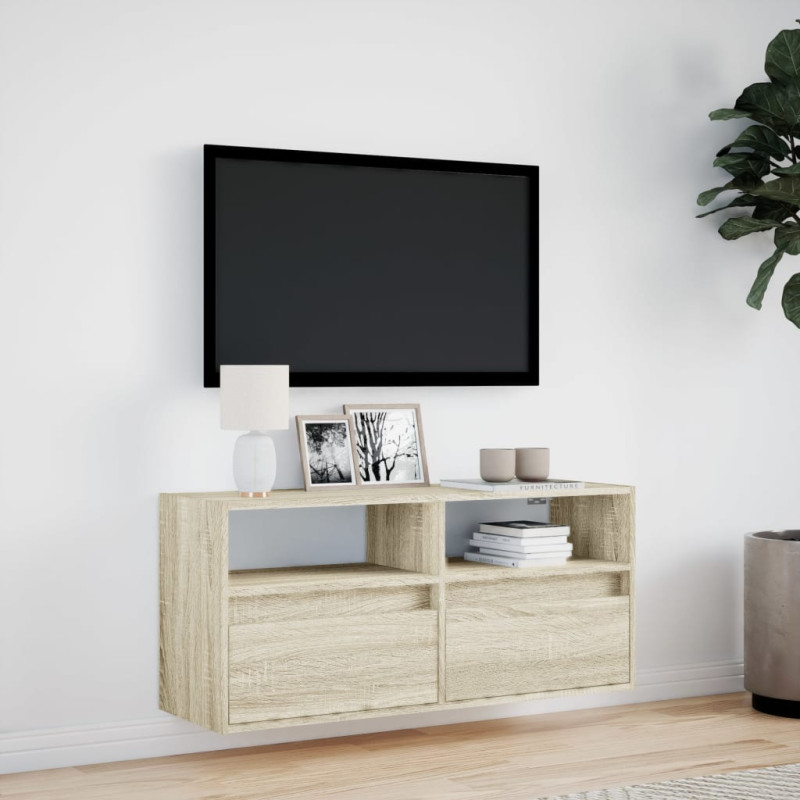 Ścienna szafka TV z LED, dąb sonoma, 100x31x45 cm