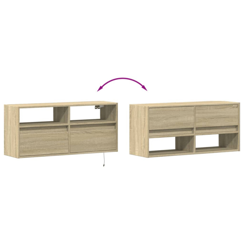 Ścienna szafka TV z LED, dąb sonoma, 100x31x45 cm