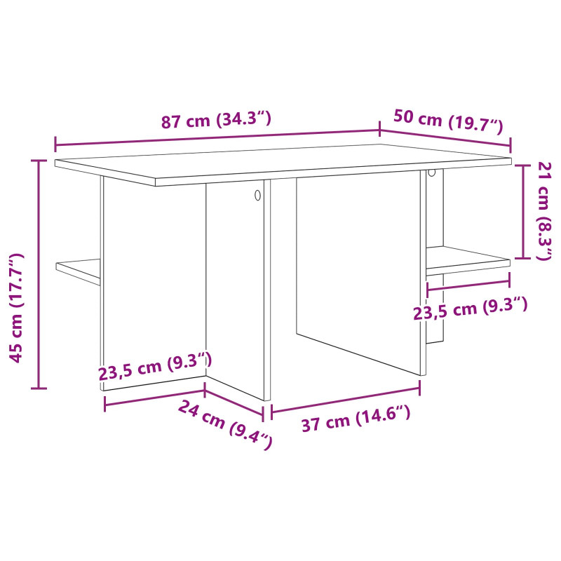 Stolik kawowy Stare drewno 87 x 50 x 45 cm Drewno inżynieryjne