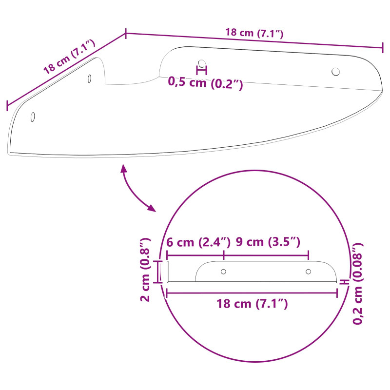 Półka wisząca z półką 4 pcs Czarny 18 x 18 x 2 cm