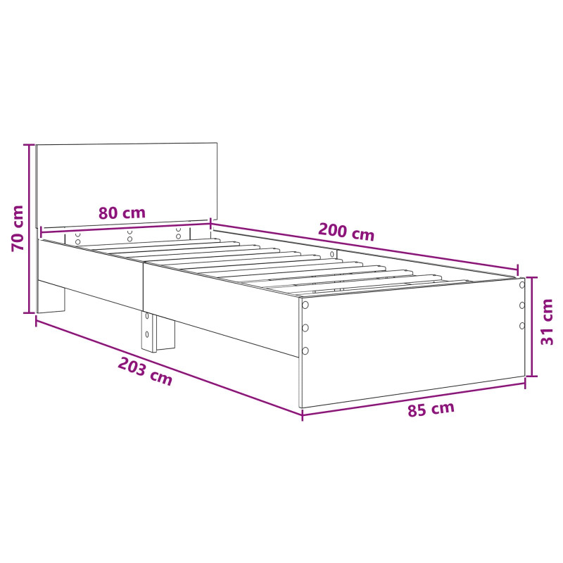 Rama łóżka z wezgłowiem Betonowy szary 80 x 200 cm
