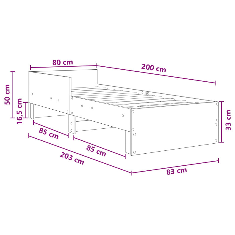 Rama łóżka z wezgłowiem Dąb wędzony 80 x 200 cm