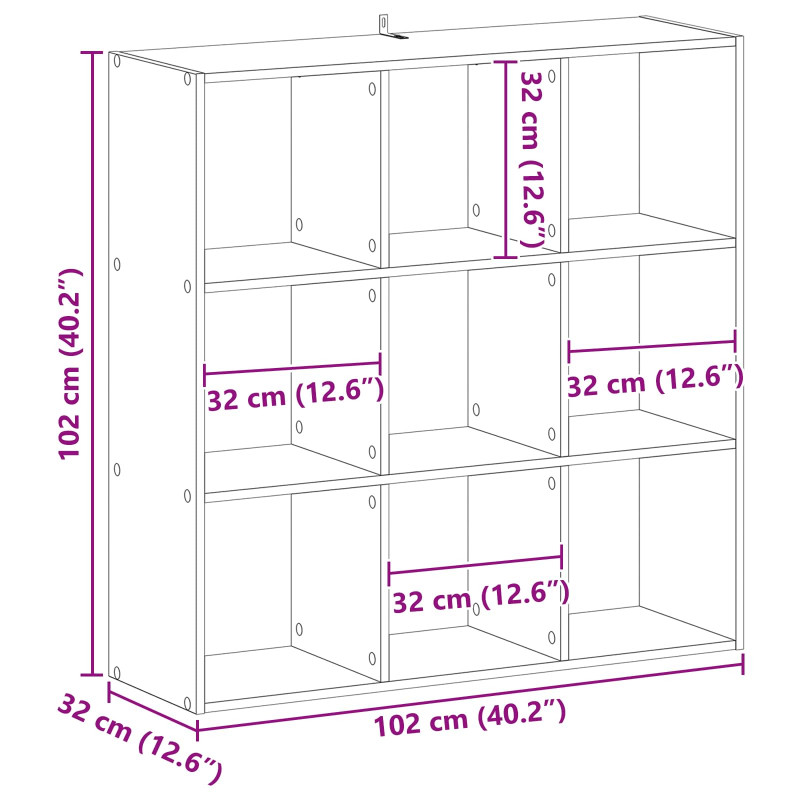 Półka na książki Czarny dąb 102 x 32 x 102 cm