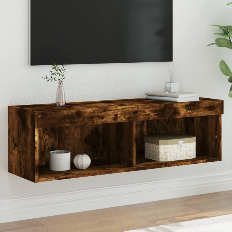 Szafka pod TV z oświetleniem LED, przydymiony dąb, 100x30x30 cm