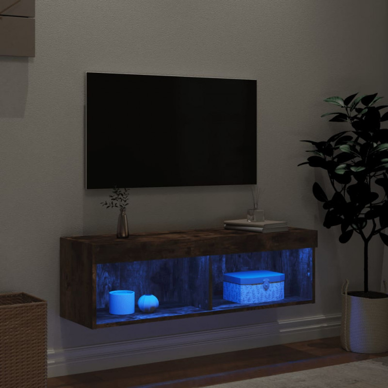 Szafka pod TV z oświetleniem LED, przydymiony dąb, 100x30x30 cm