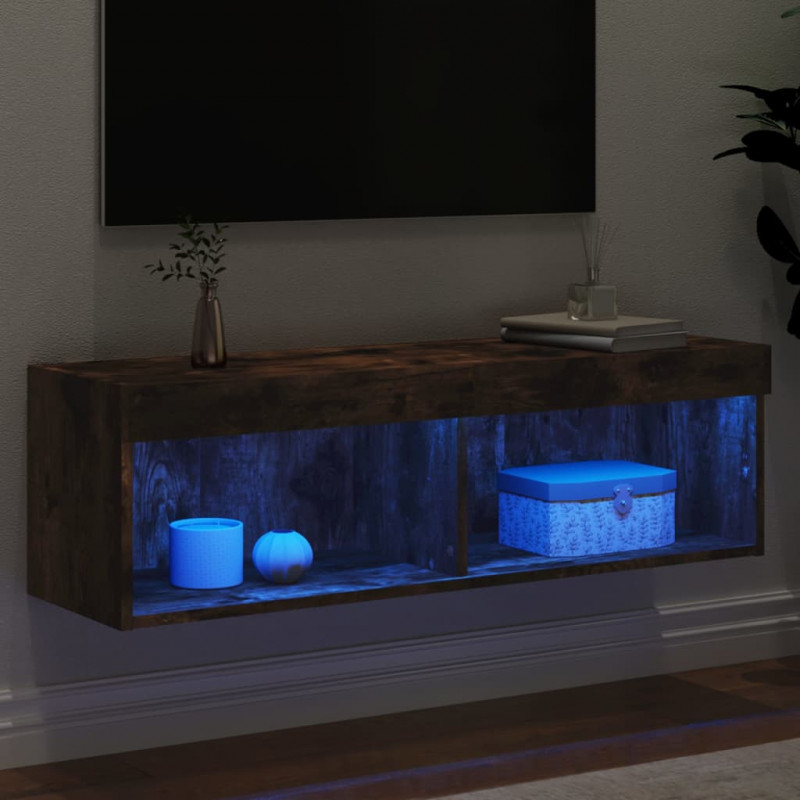 Szafka pod TV z oświetleniem LED, przydymiony dąb, 100x30x30 cm