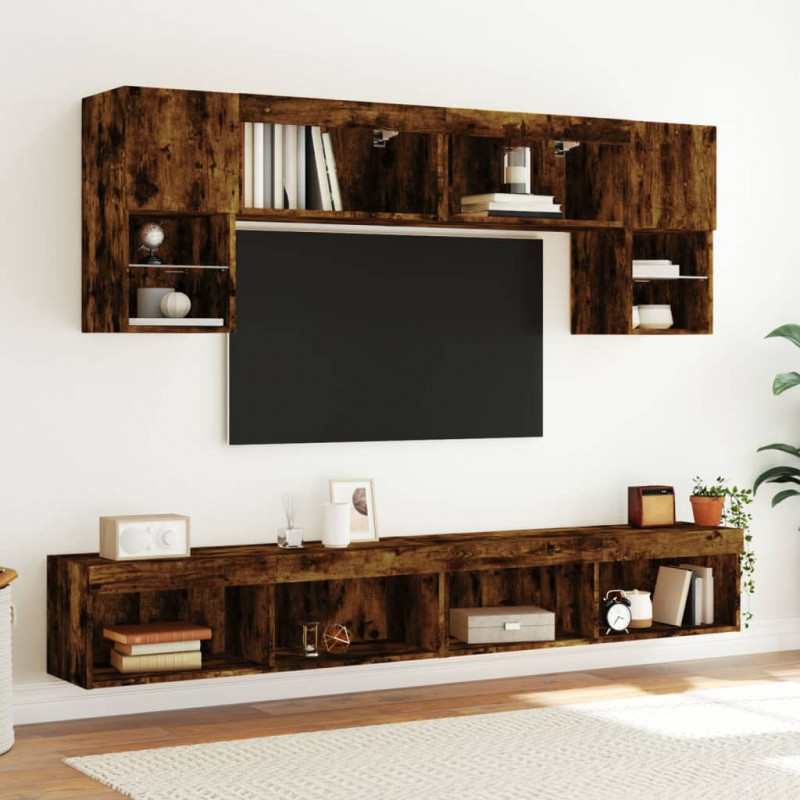 Szafka pod TV z oświetleniem LED, przydymiony dąb, 100x30x30 cm