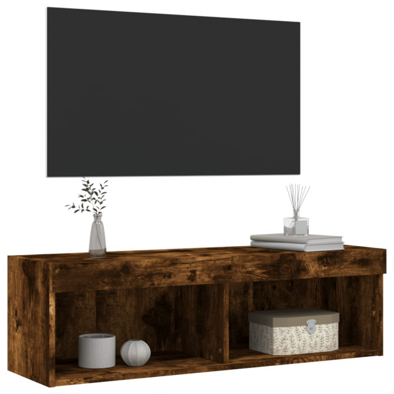 Szafka pod TV z oświetleniem LED, przydymiony dąb, 100x30x30 cm
