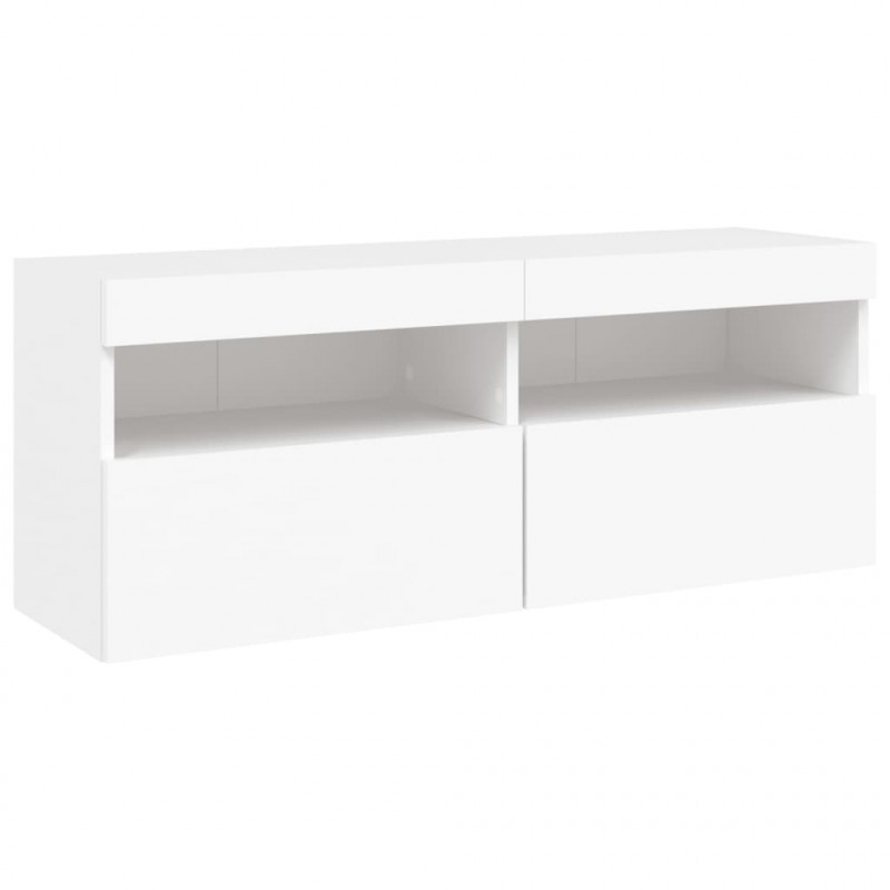 Ścienna szafka TV z LED, biała, 100x30x40 cm
