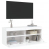 Ścienna szafka TV z LED, biała, 100x30x40 cm