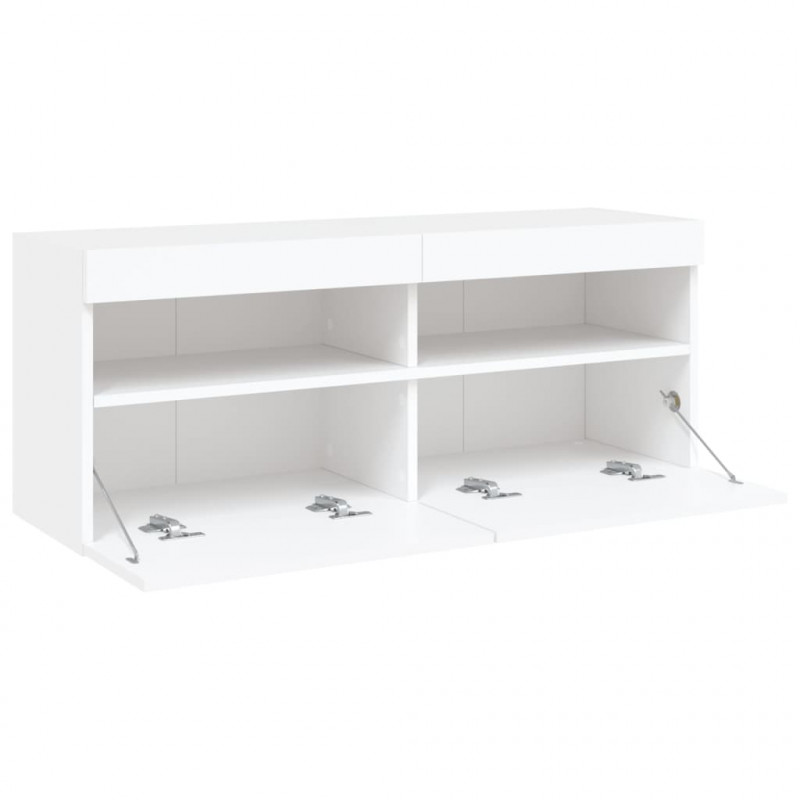 Ścienna szafka TV z LED, biała, 100x30x40 cm