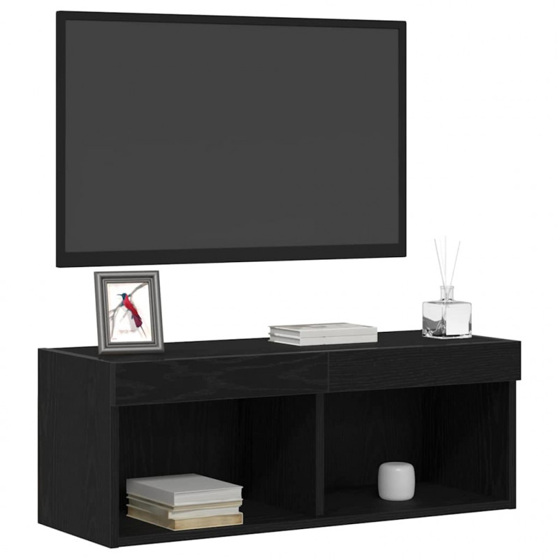 Zestaw szafek RTV z LED 2 pcs Czarny dąb 80 x 30 x 30 cm