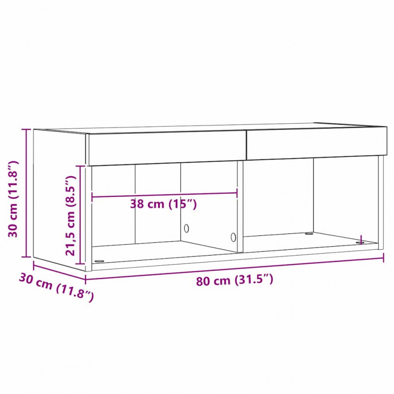 Zestaw szafek RTV z LED 2 pcs Czarny dąb 80 x 30 x 30 cm