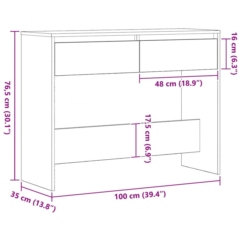 Konsola Czarny Dąb 100 x 35 x 76,5 cm Materiał drewnopochodny