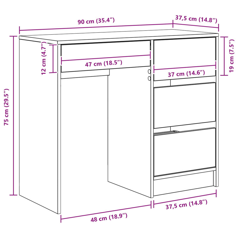Biurko Biały 90 x 37.5 x 75 cm Materiał drewnopochodny