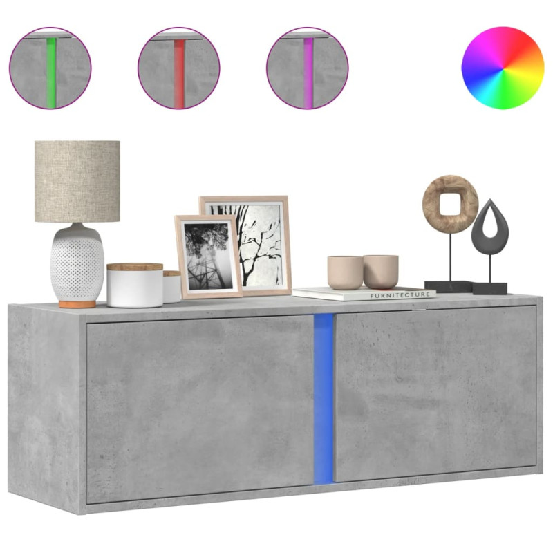 Ścienna szafka TV z LED, szarość betonu, 100x31x35 cm