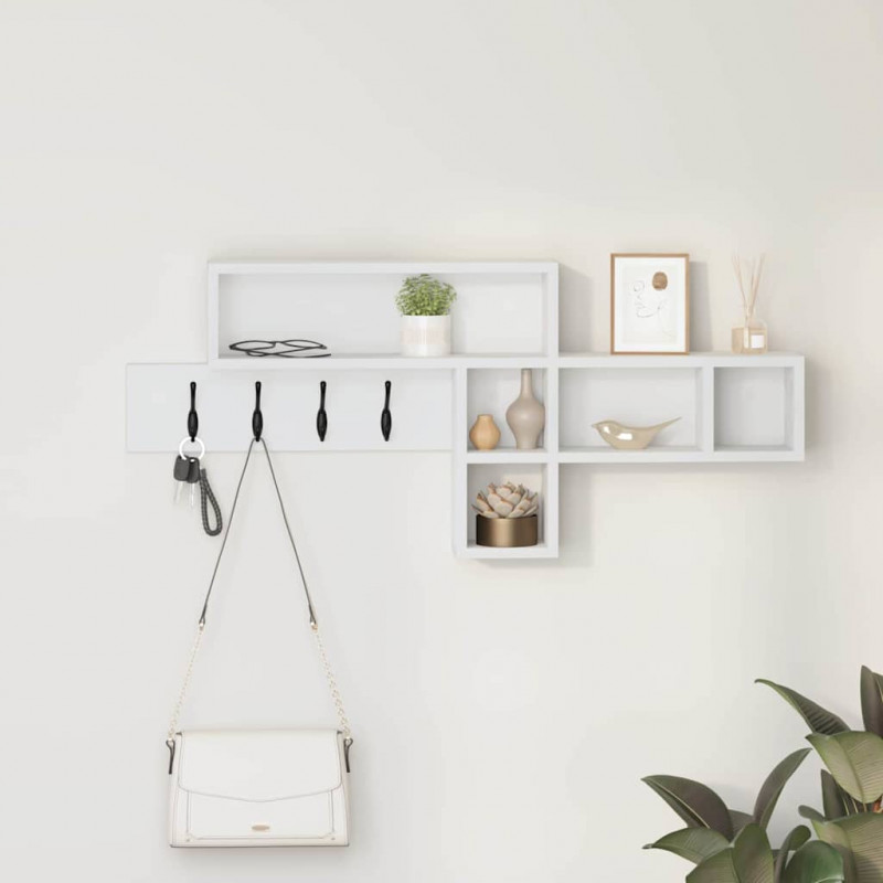 Wieszak na płaszcze montowany na ścianie z półką Biały