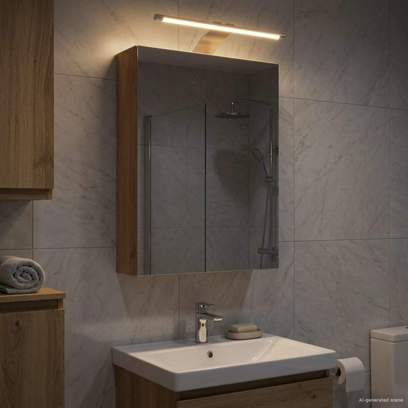 Szafka z lustrem do łazienki Ze LED Lights Dąb rzemieślniczy
