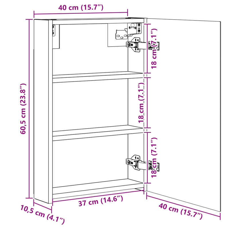 Szafka z lustrem do łazienki Szary Sonoma 40 x 10,5 x 60,5 cm