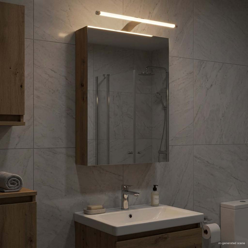 Szafka z lustrem do łazienki Ze LED Lights Dąb rzemieślniczy