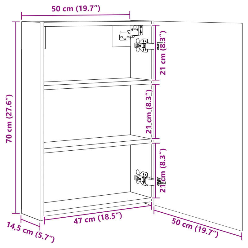 Szafka z lustrem do łazienki Stare drewno 50 x 14,5 x 70 cm