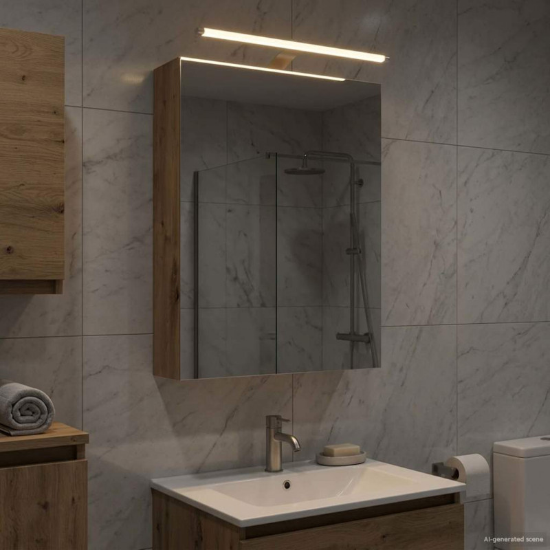 Szafka z lustrem do łazienki Ze LED Lights Dąb rzemieślniczy