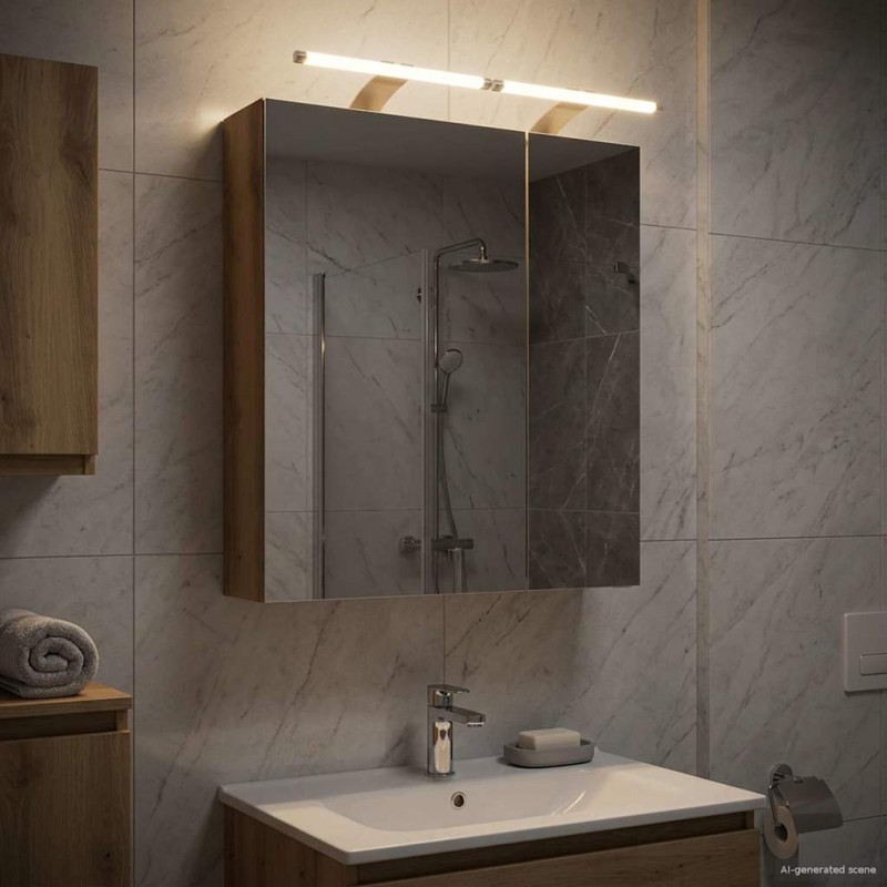 Szafka z lustrem do łazienki Ze LED Lights Dąb rzemieślniczy