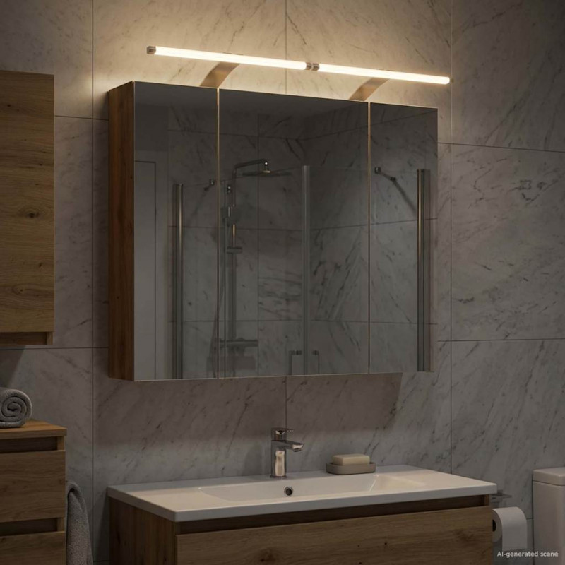 Szafka z lustrem do łazienki Ze LED Lights Dąb rzemieślniczy