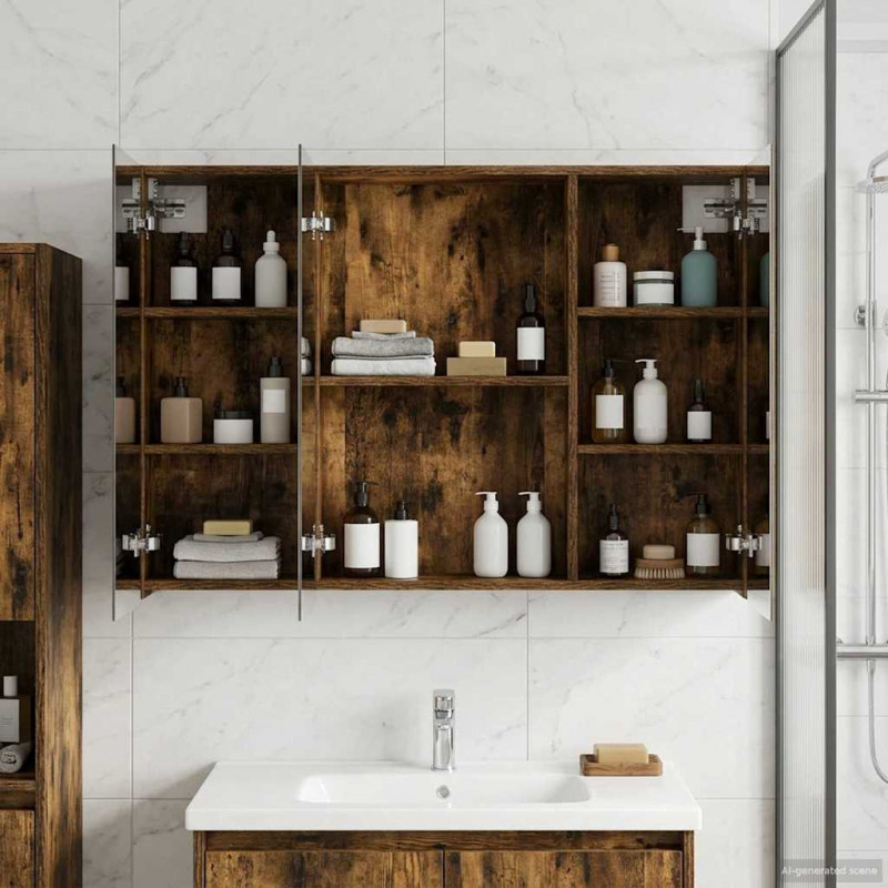 Szafka z lustrem do łazienki Dąb wędzony 100 x 14,5 x 70 cm