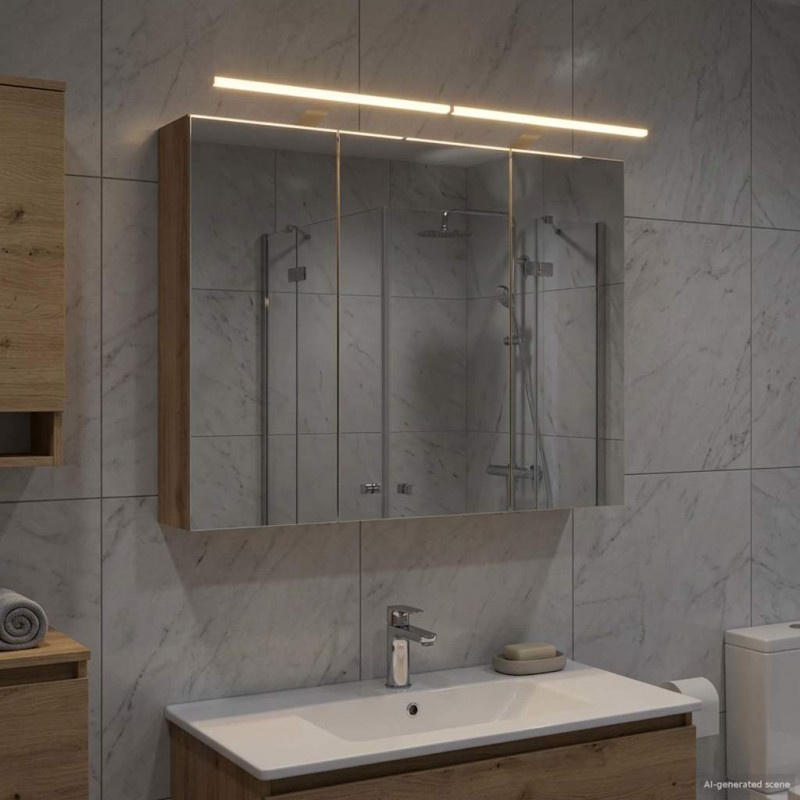Szafka z lustrem do łazienki Ze LED Lights Dąb rzemieślniczy